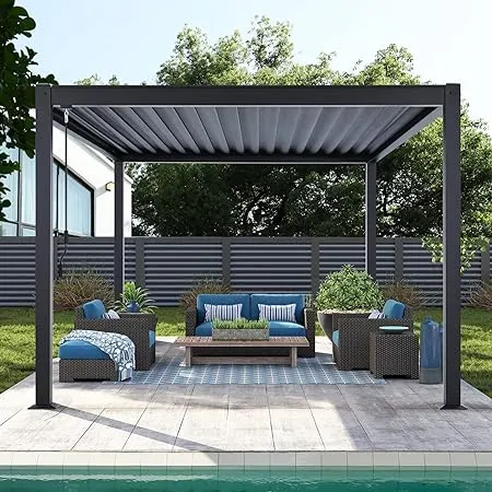 10x10/10x13 Louvered Pergola Outdoor Aluminum Patio Pergola with Adjustable Roof