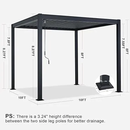 10x10/10x13 Louvered Pergola Outdoor Aluminum Patio Pergola with Adjustable Roof