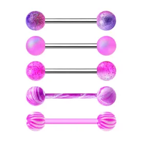 14G 5PCS Lilac Barbell Tongue Rings Pack