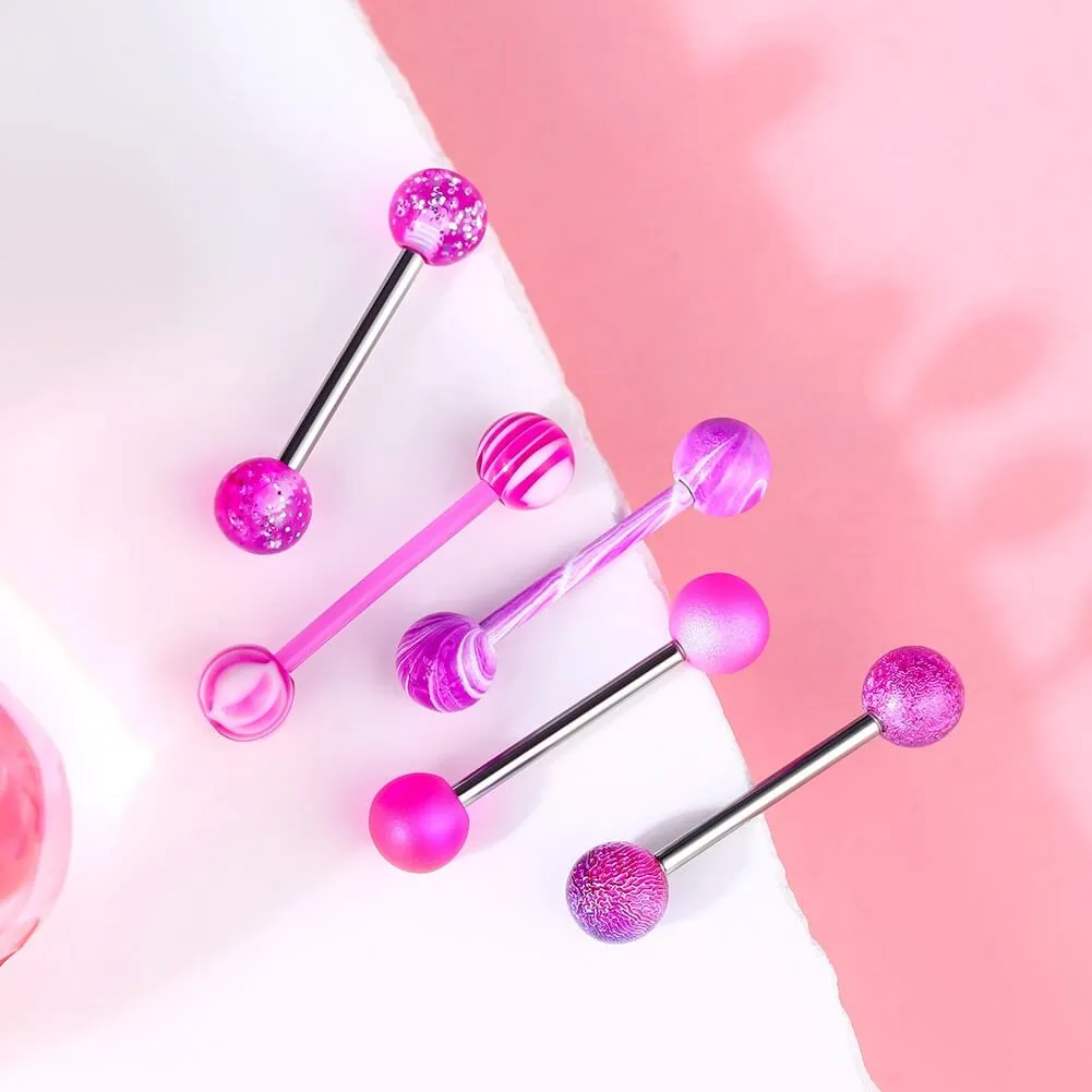 14G 5PCS Lilac Barbell Tongue Rings Pack