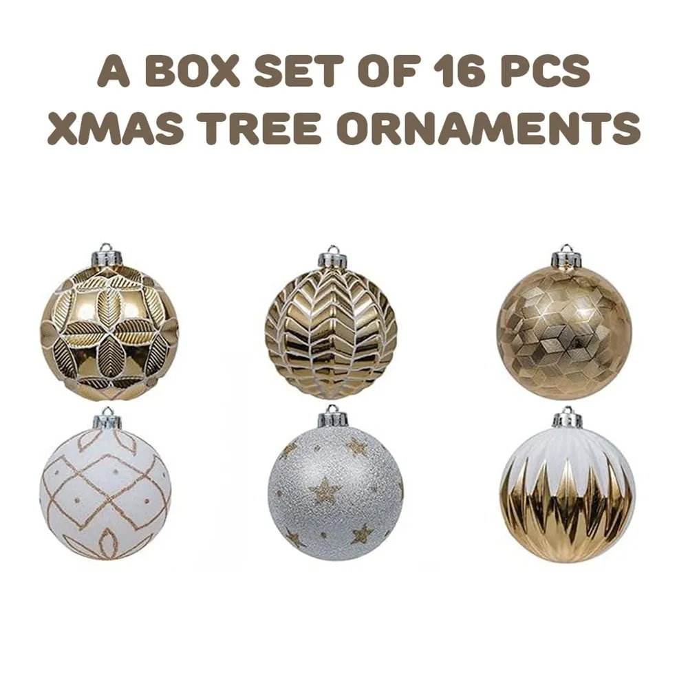 16pcs Gold & silver Icing Theme Shimmer Christmas Ball Tree ornaments XMAS Decoration Set