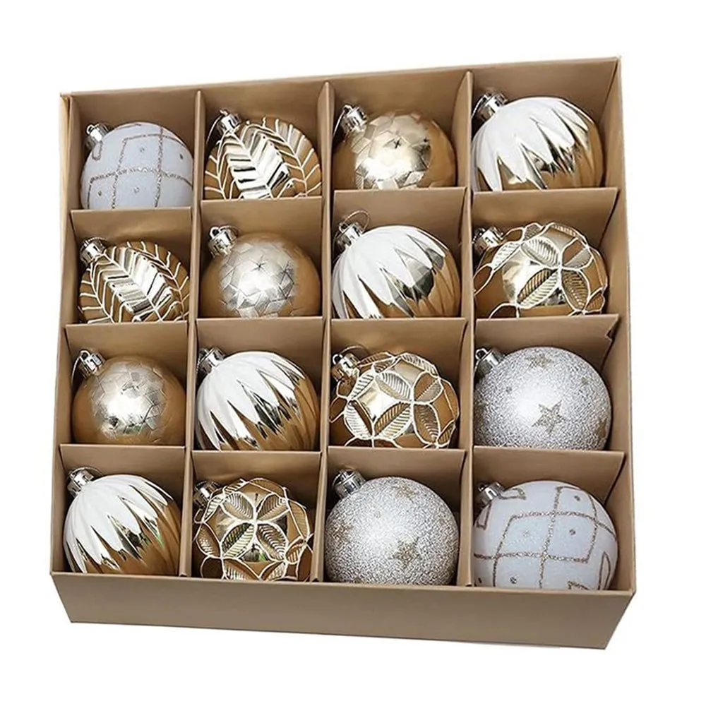 16pcs Gold & silver Icing Theme Shimmer Christmas Ball Tree ornaments XMAS Decoration Set