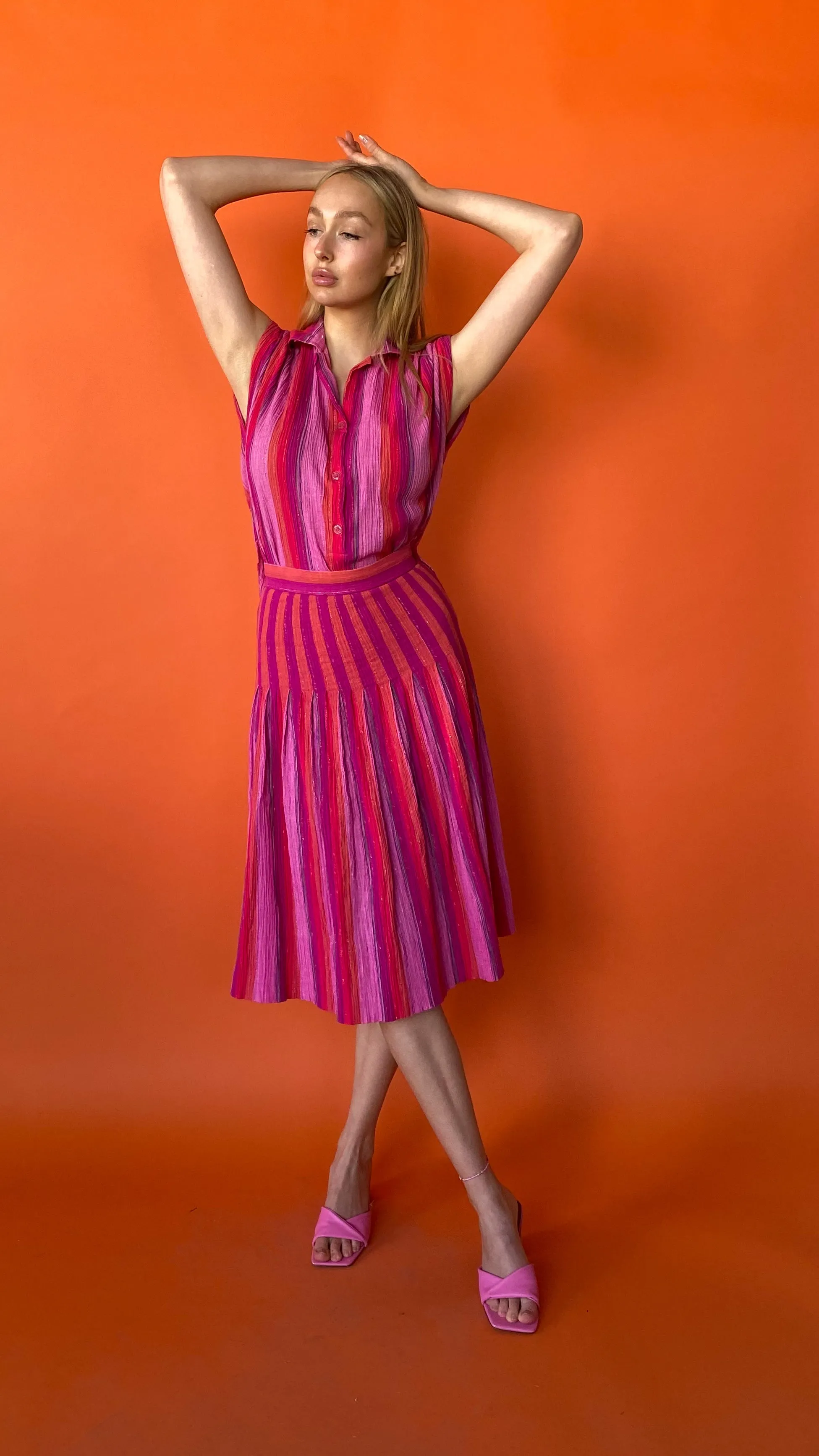 1970s Pink & Orange Striped Set, sz. S