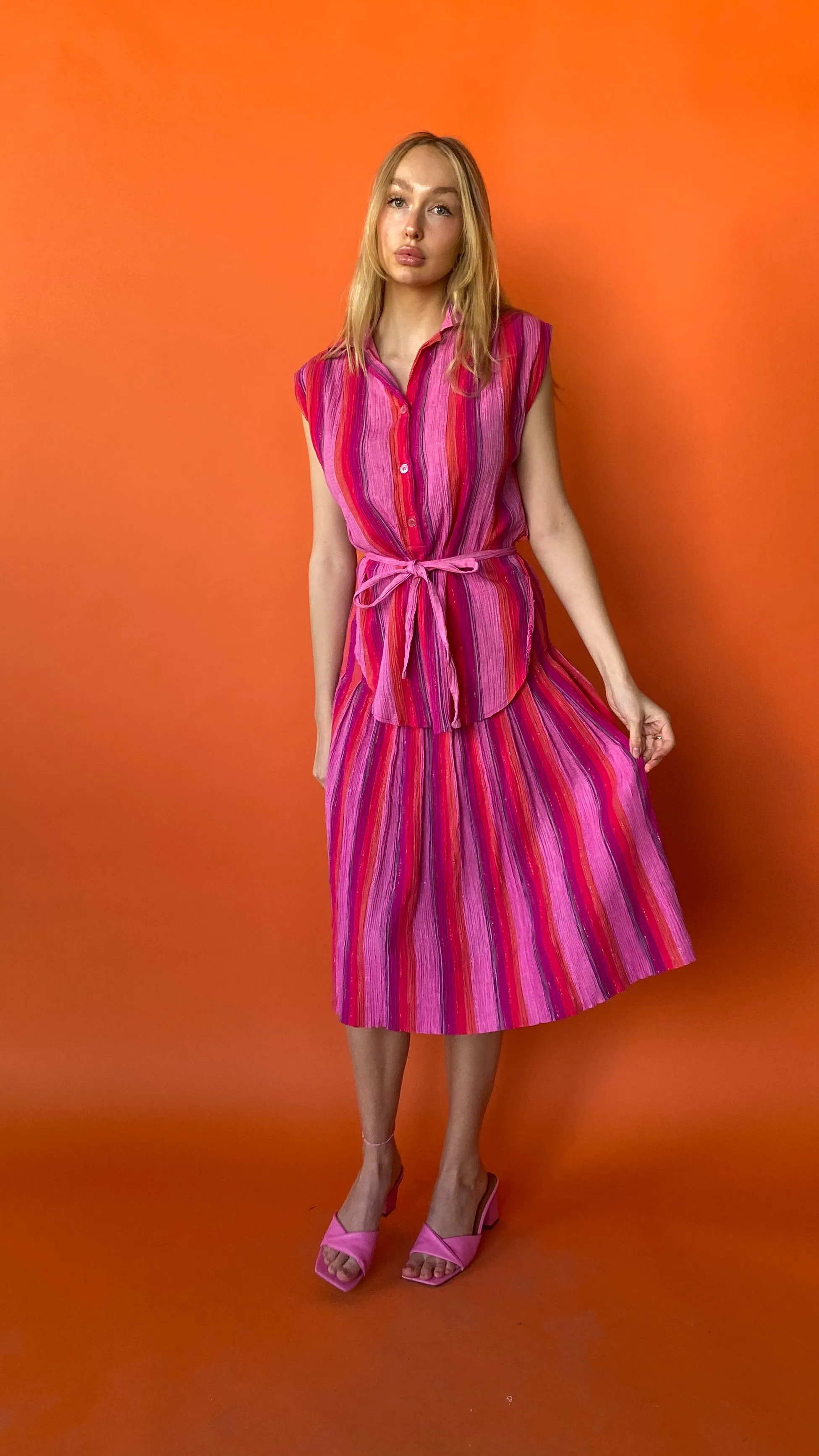 1970s Pink & Orange Striped Set, sz. S