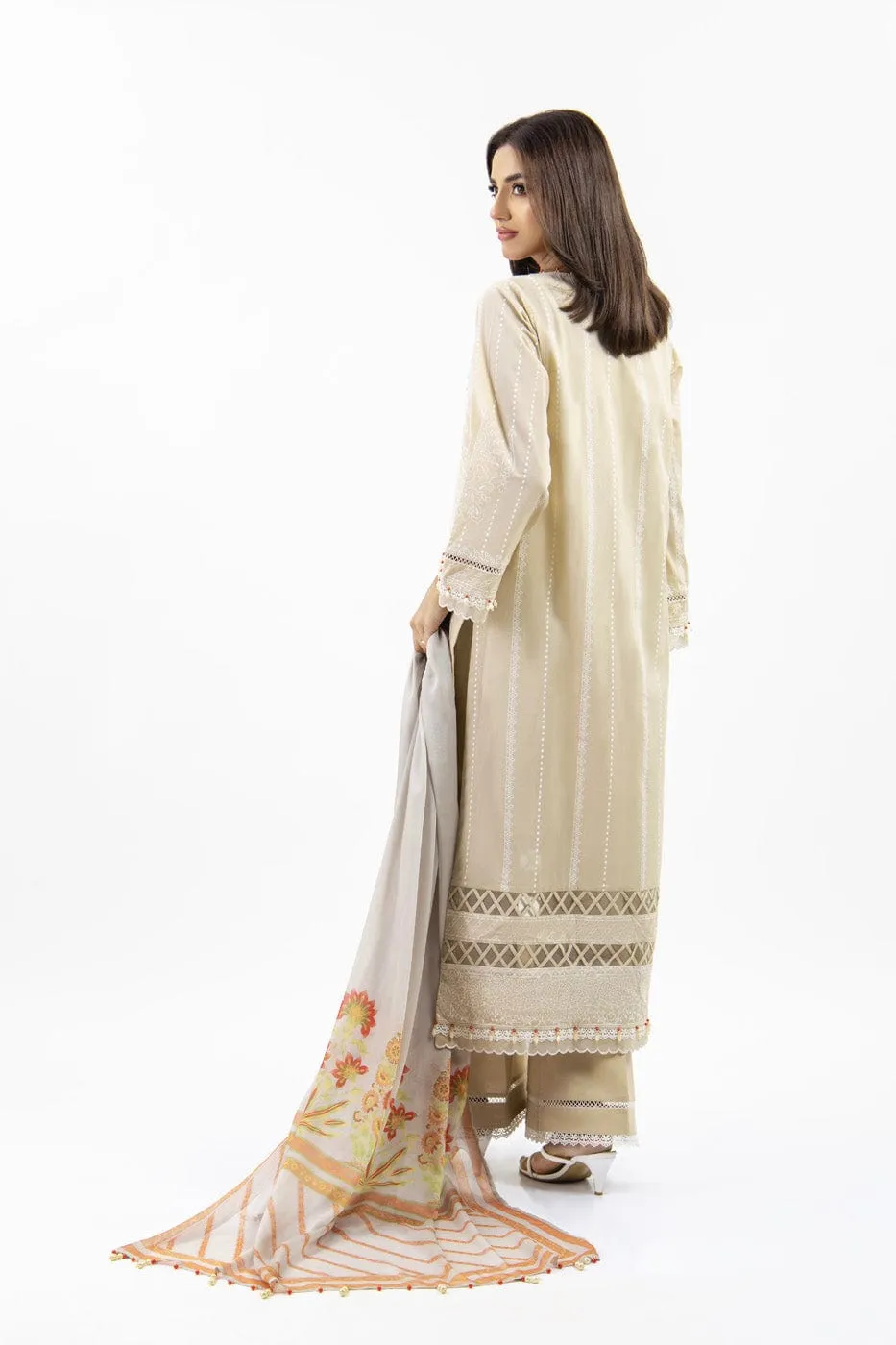 3 Pc Printed Light Cambric Shirt With Printed Silk Dupatta