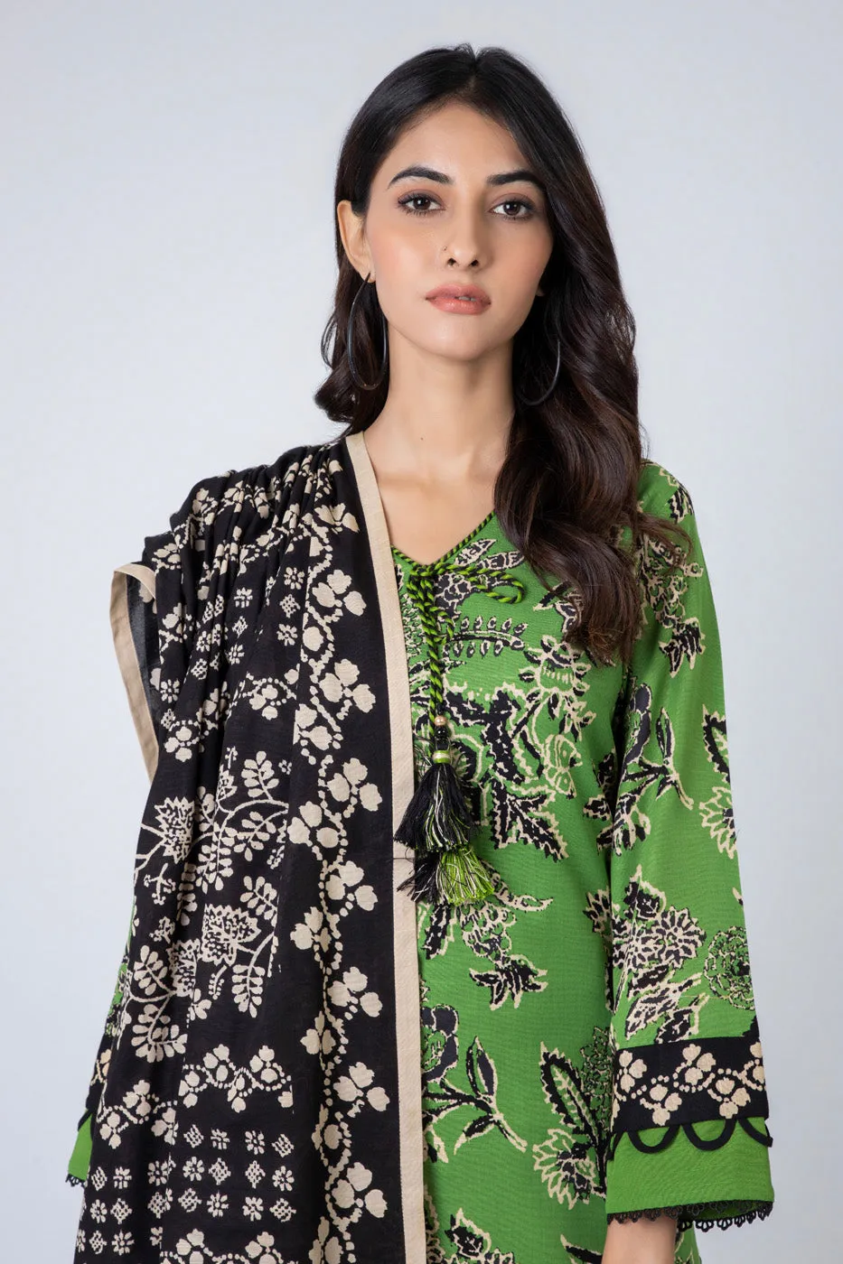 3 Piece Printed Khaddar Suit With Light Khaddar Dupatta