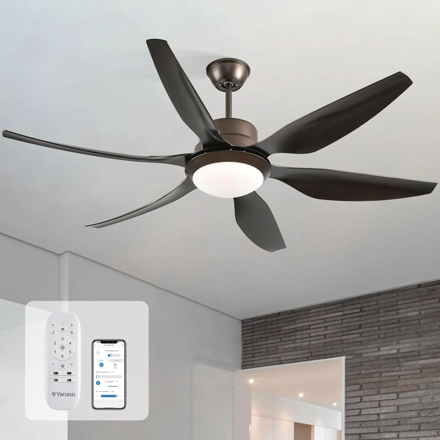 56-inch Ceiling Fans with Lights and Remote - Indoor/Outdoor Ceiling Fans with Light, Dimmable 3-Color Temperature Reversible Blades 6 Speed Quiet DC Motor