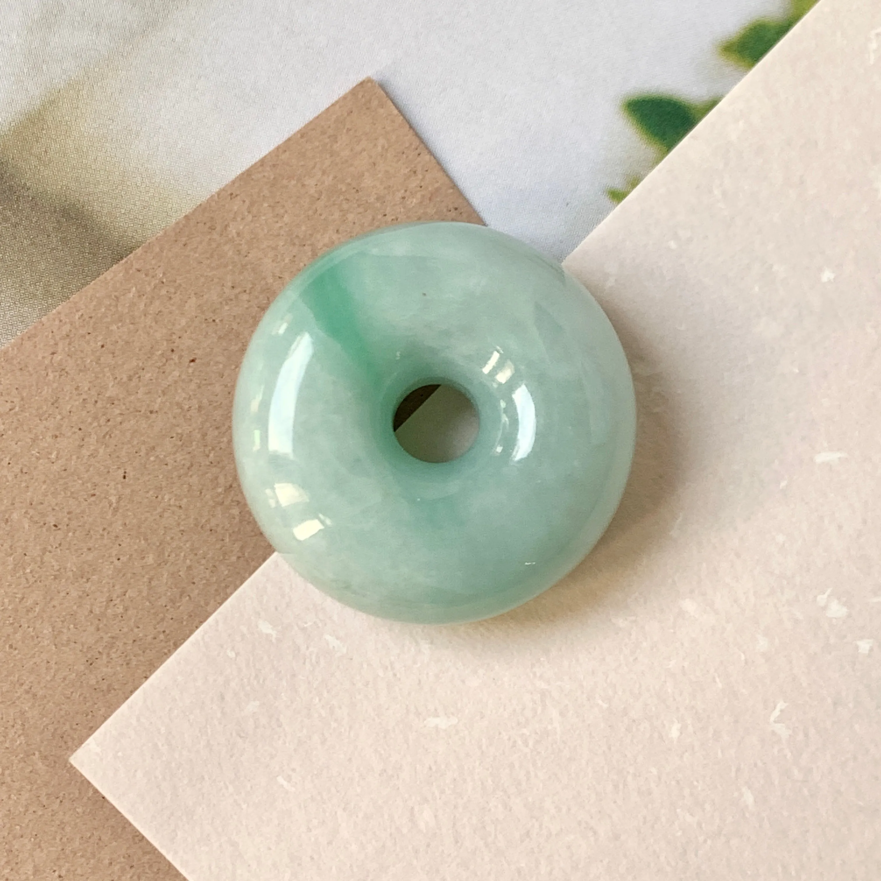 A-Grade Moss On Snow Jadeite Bagel Piece No.171343