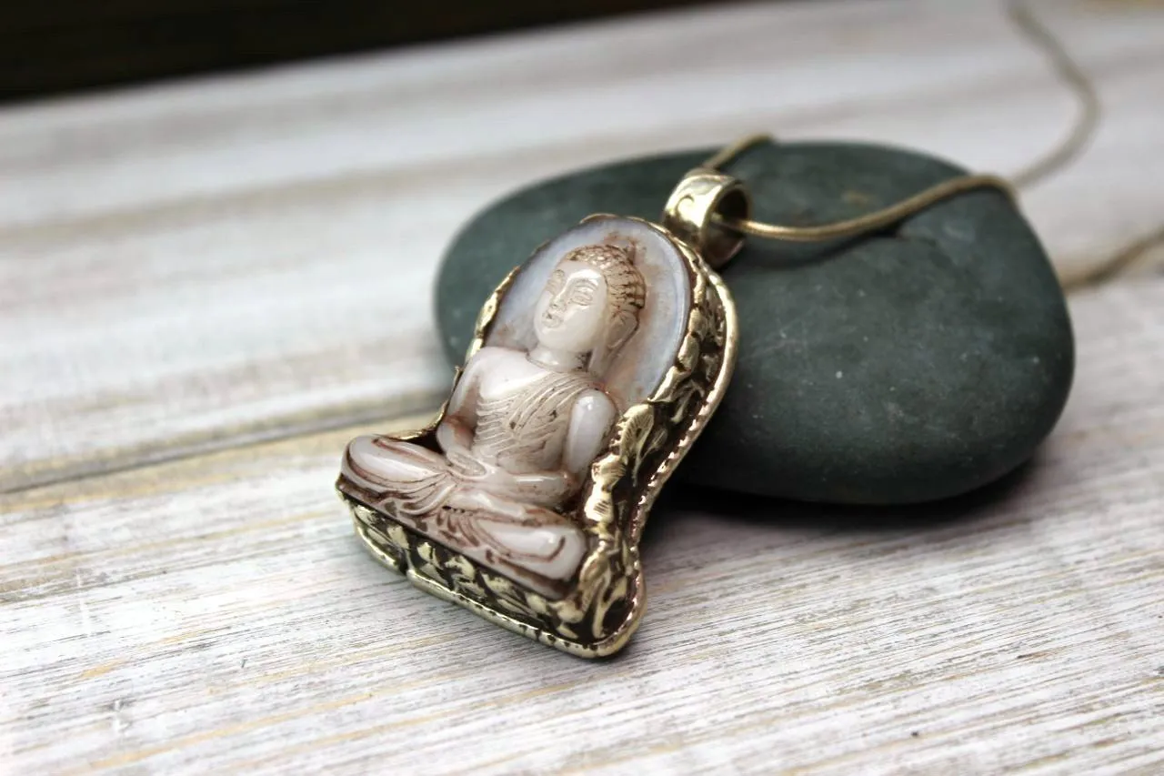 Amazing Hand Carved Snow Quartz Buddha Pendant