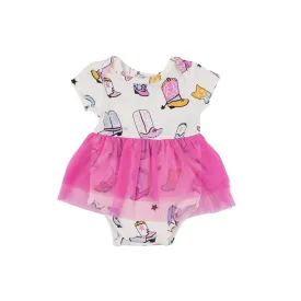 ANGEL DEAR BOOTS PINK TWIRLY S/S TUTU BODYSUIT DRESS