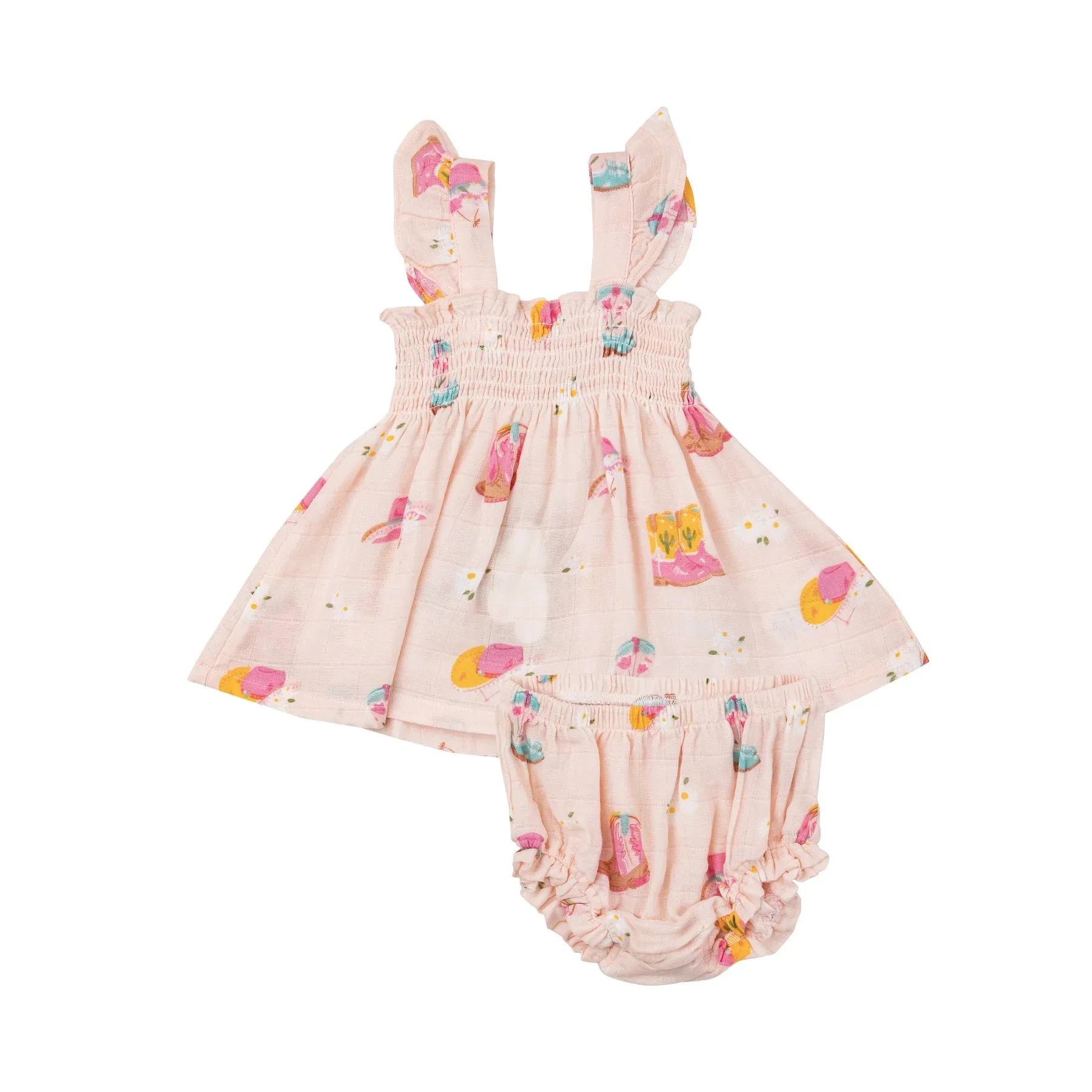 ANGEL DEAR DAISY BOOTS RUFFLE STRAP SMOCKED TOP AND DIAPER COVER