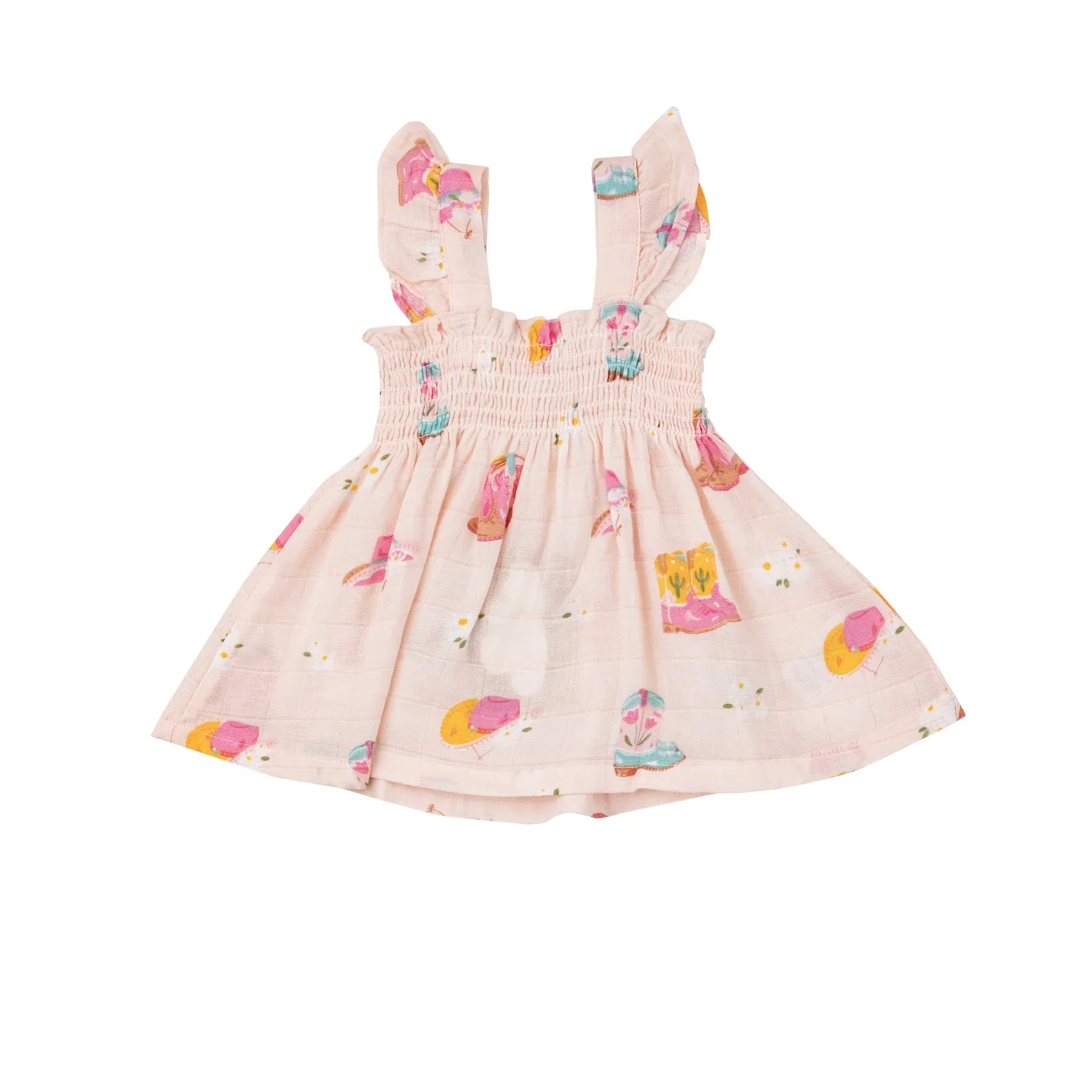 ANGEL DEAR DAISY BOOTS RUFFLE STRAP SMOCKED TOP AND DIAPER COVER