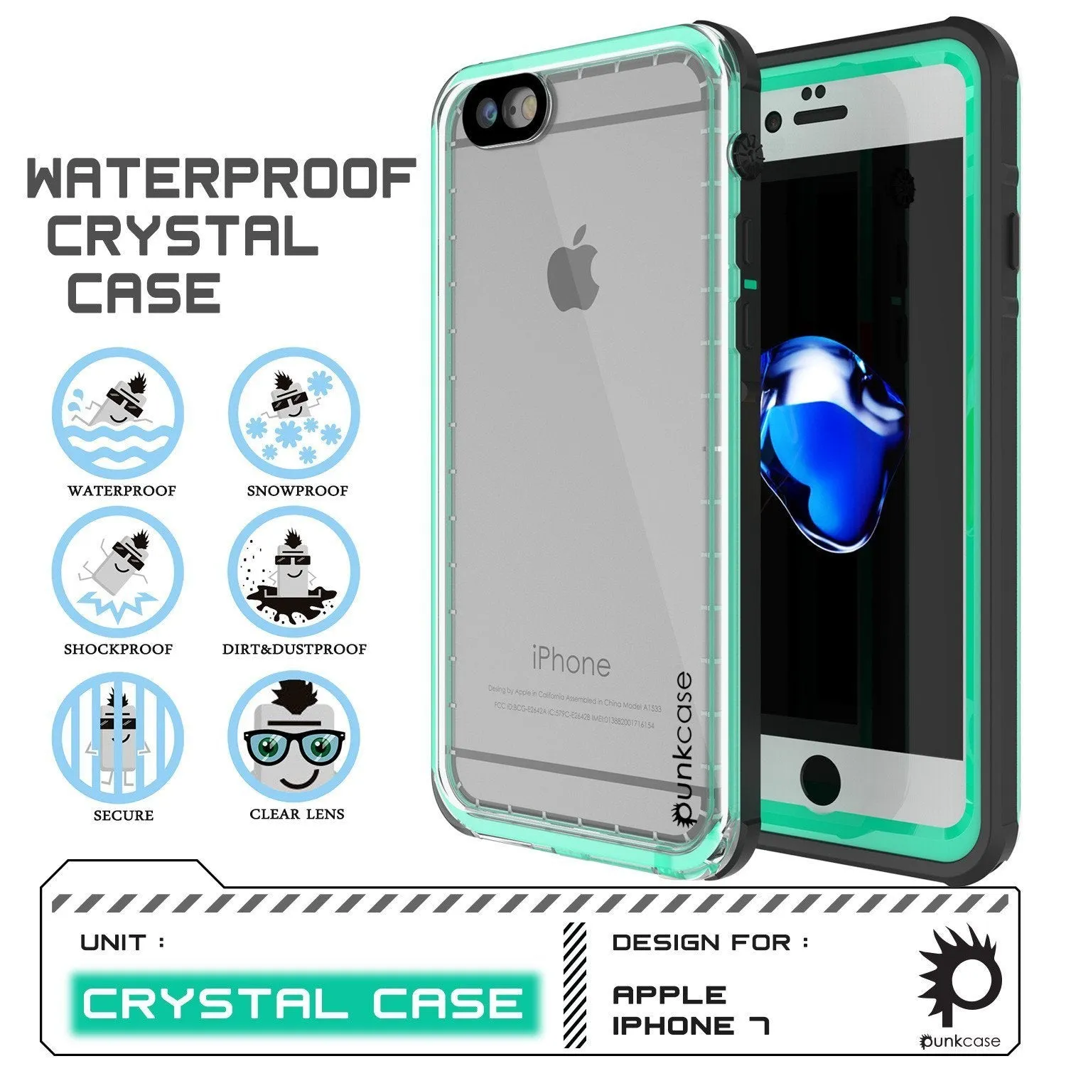 Apple iPhone SE (4.7") Waterproof Case, PUNKcase CRYSTAL Teal W/ Attached Screen Protector  | Warranty