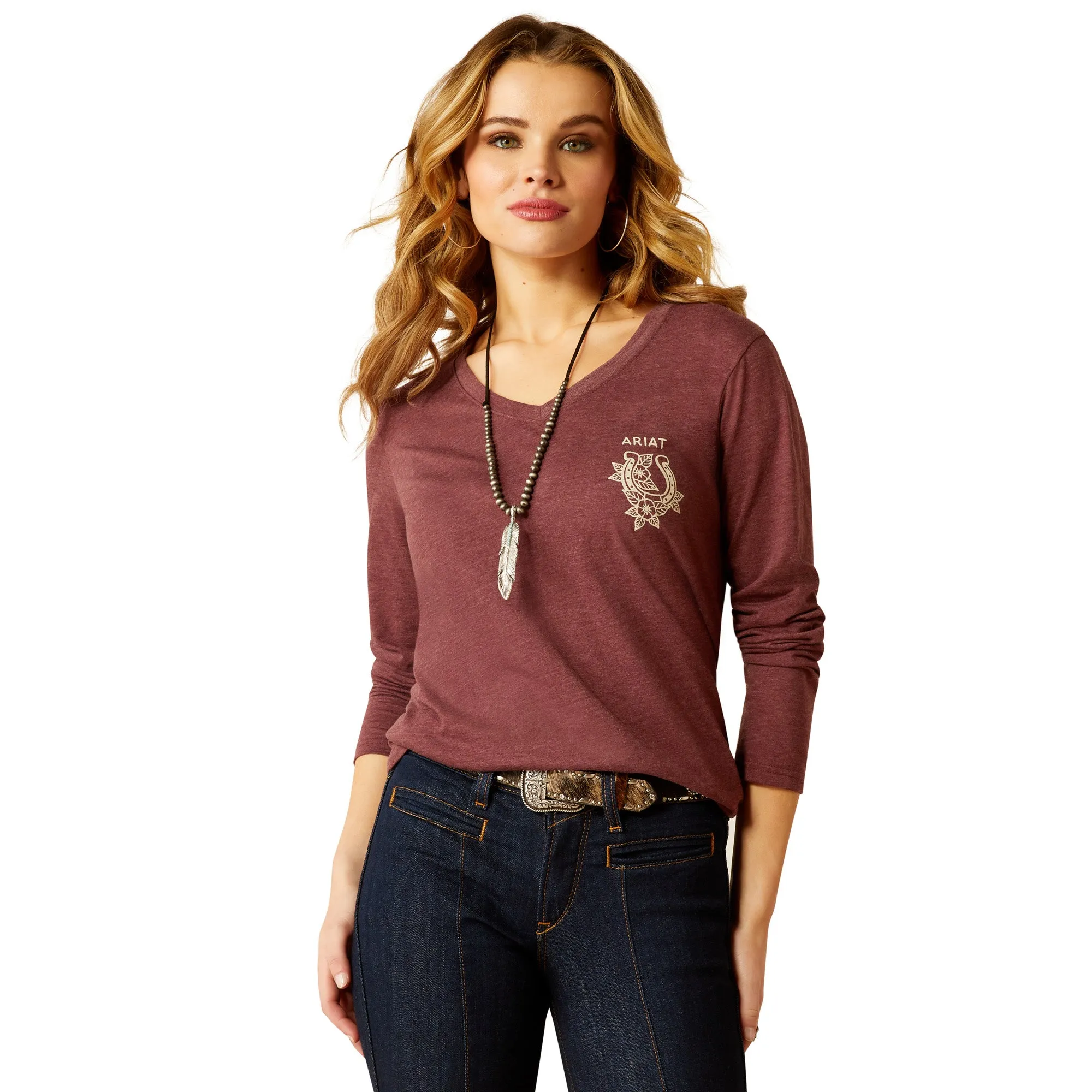 Ariat Ladies Fine Boots & Denim Maroon Heather T-Shirt 10052541