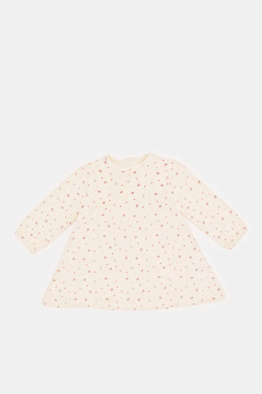 Babies Cream Printed Velour Dress