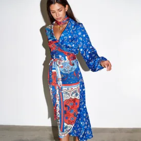 Blue Bandana Clash Brooklyn Wrap Dress Petite