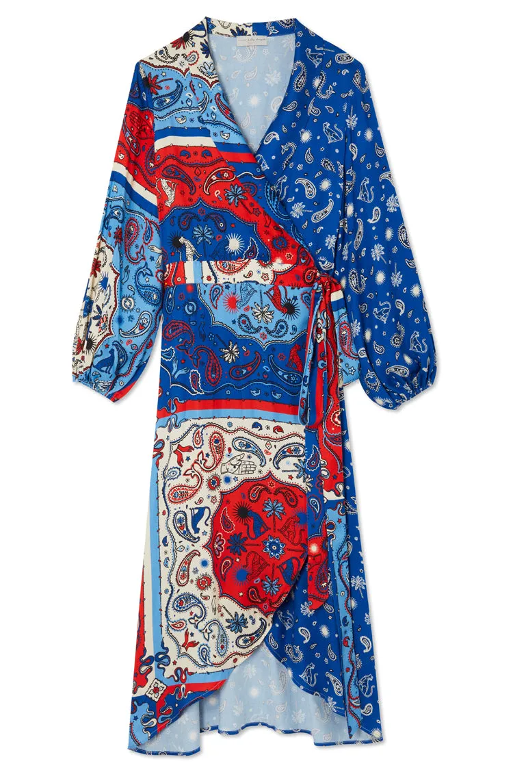 Blue Bandana Clash Brooklyn Wrap Dress Petite