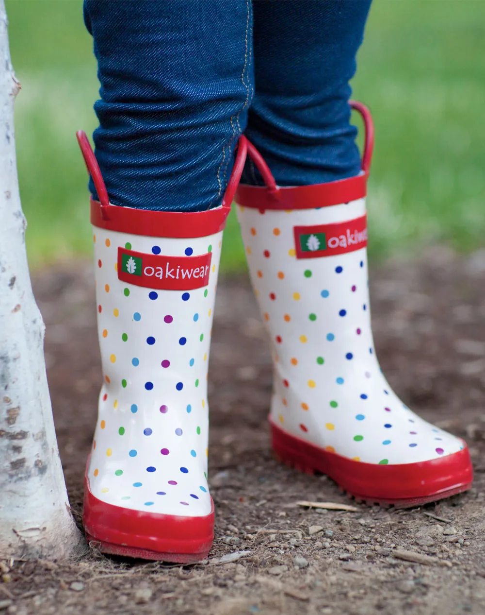 CHILDREN’S RUBBER RAIN BOOTS RAINBOW POLKA DOT