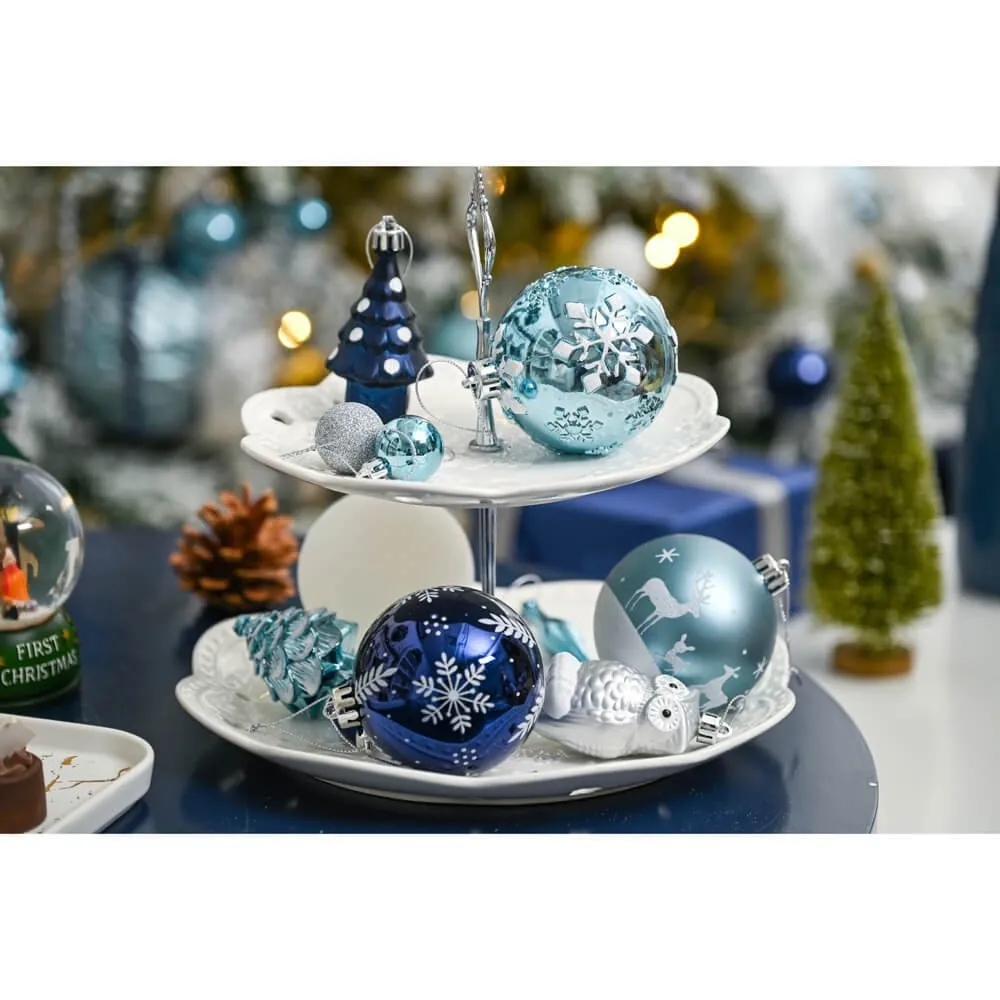 Christmas Ball Ornaments XMas Tree Hanging Decorations Silver & Blue theme christmas Balls, 80 pcs Box Set