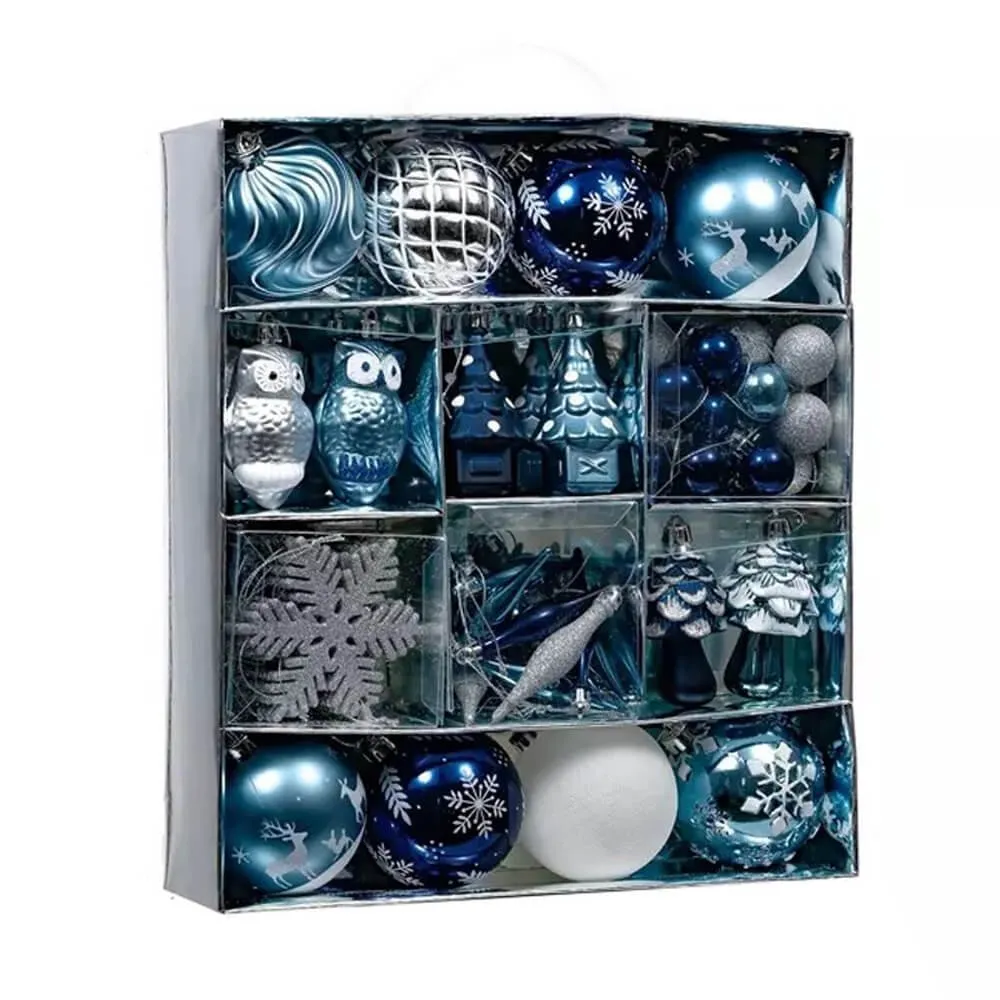 Christmas Ball Ornaments XMas Tree Hanging Decorations Silver & Blue theme christmas Balls, 80 pcs Box Set