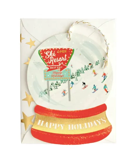 Christmas Holiday Ski Resort Snow Globe Shaped Card