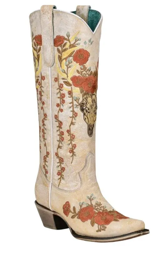 Corral A4186 Off White Floral & Deer Embroidery Ladies Cowboy Boots