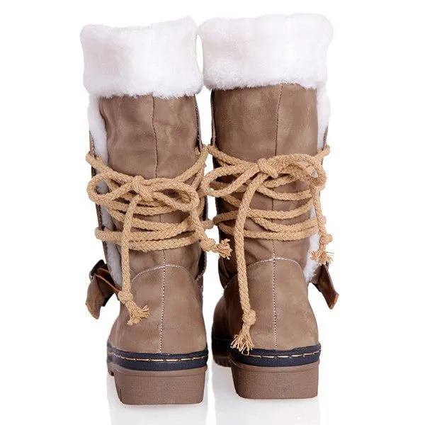 Cross Belt Buckle Patchwork Snow Boots