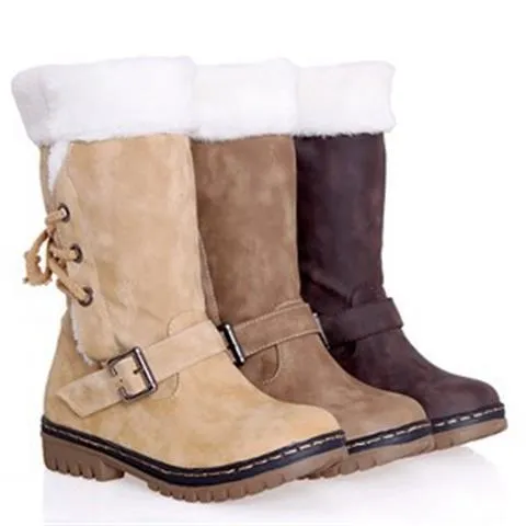 Cross Belt Buckle Patchwork Snow Boots