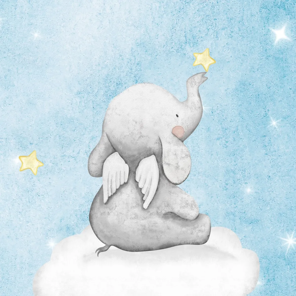 Cute Elephants on Clouds in Starry Night, Kids Wallpaper, Customised