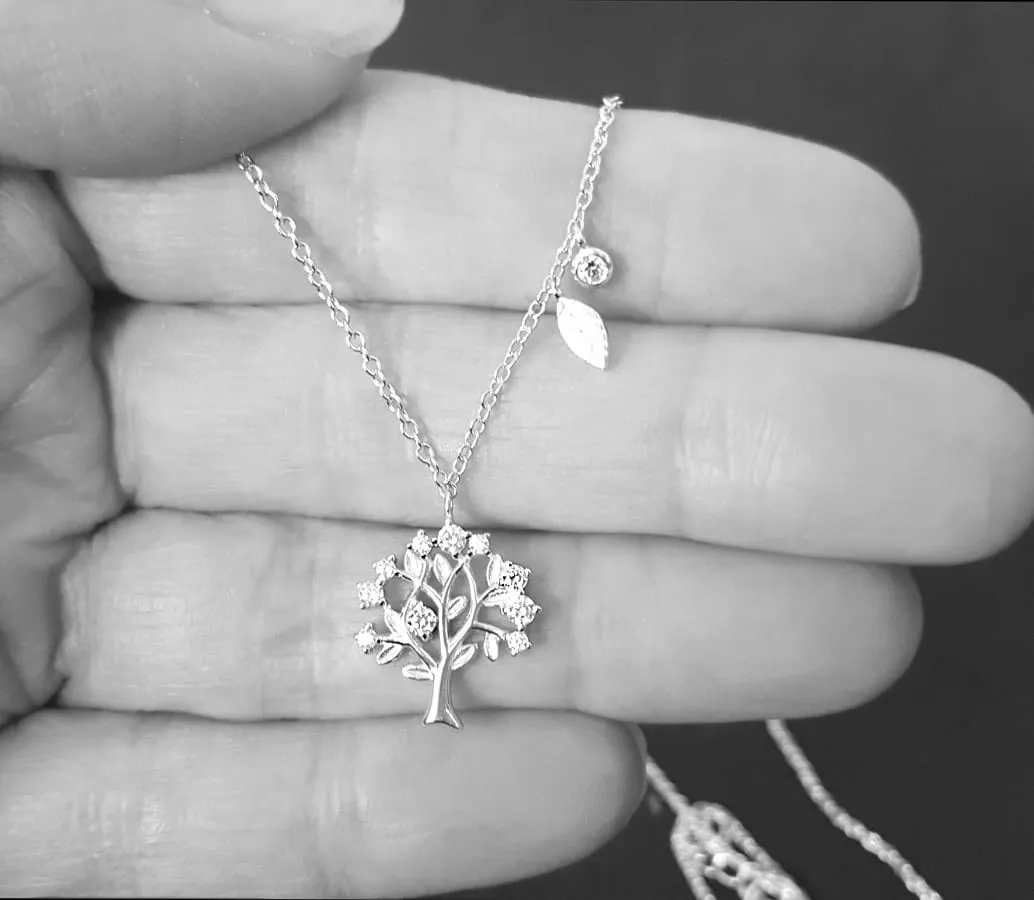 Dainty Winter Tree Of Life Necklace, Silver and Cubic Zirconia