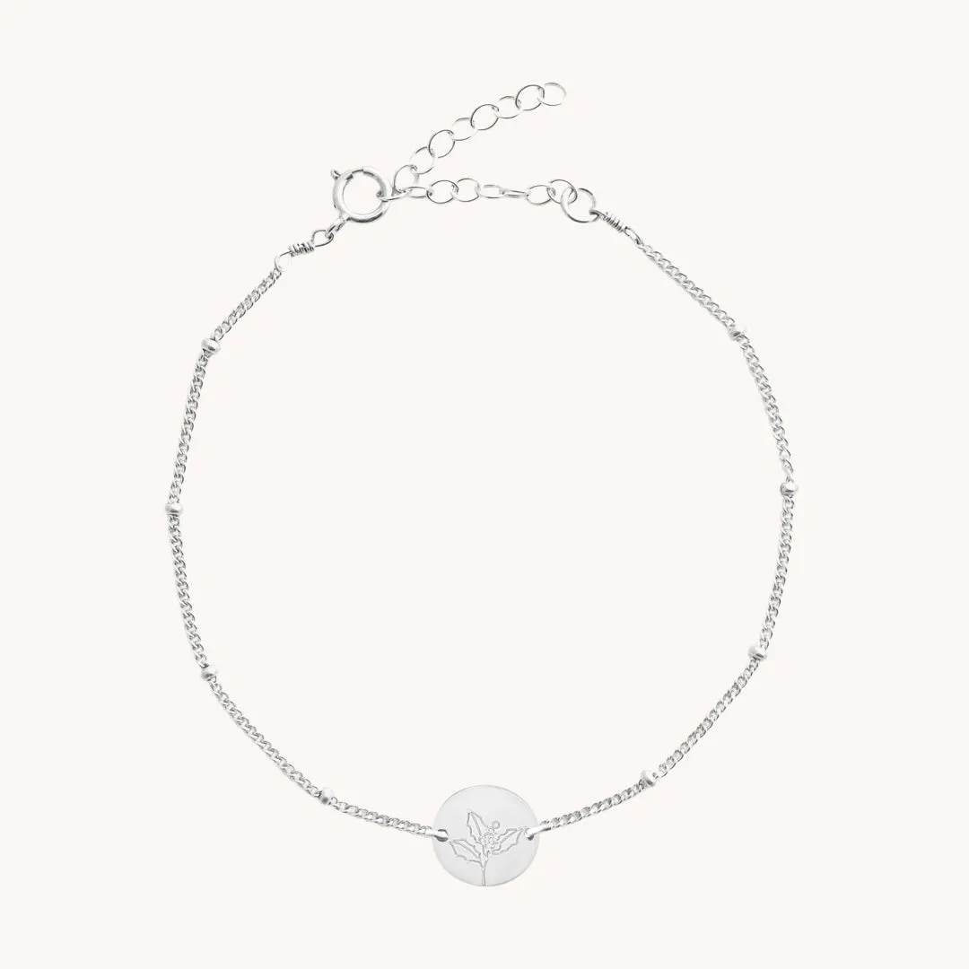 December Holly Silver Birthflower Bracelet W.