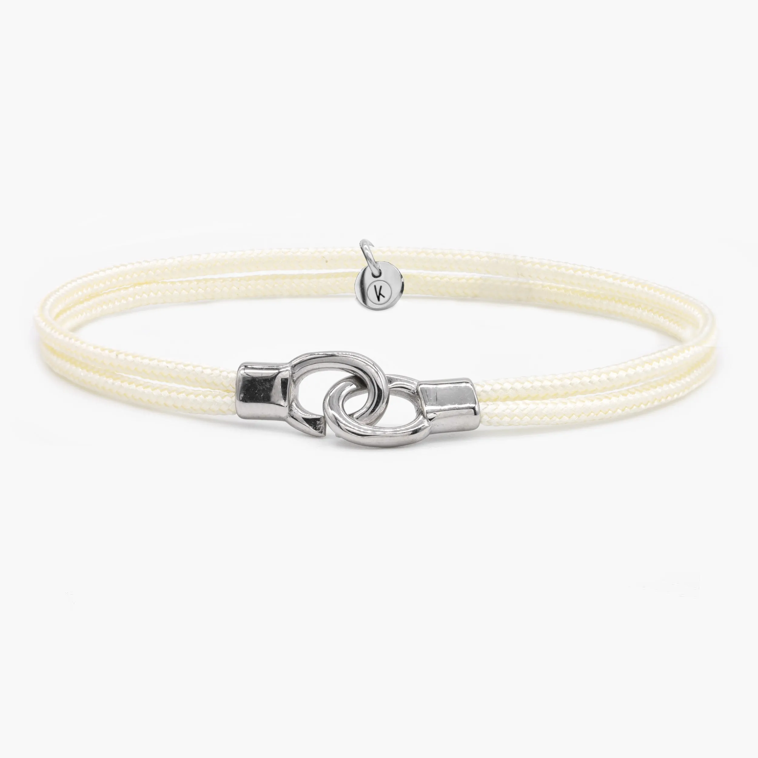 Double Sailing Cord Bracelet With Silver Lock (Cream)