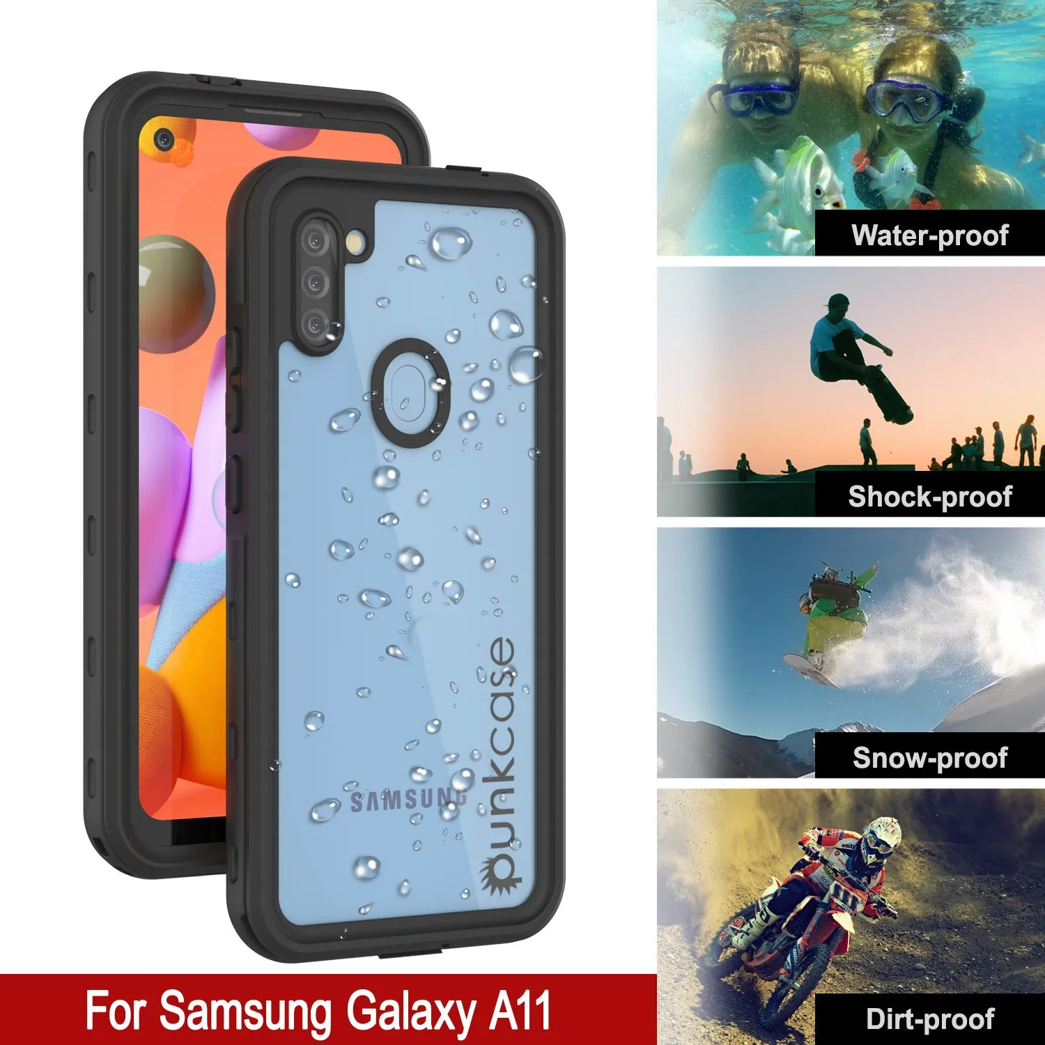 Galaxy A11 Waterproof Case PunkCase StudStar Black Thin 6.6ft Underwater IP68 Shock/Snow Proof