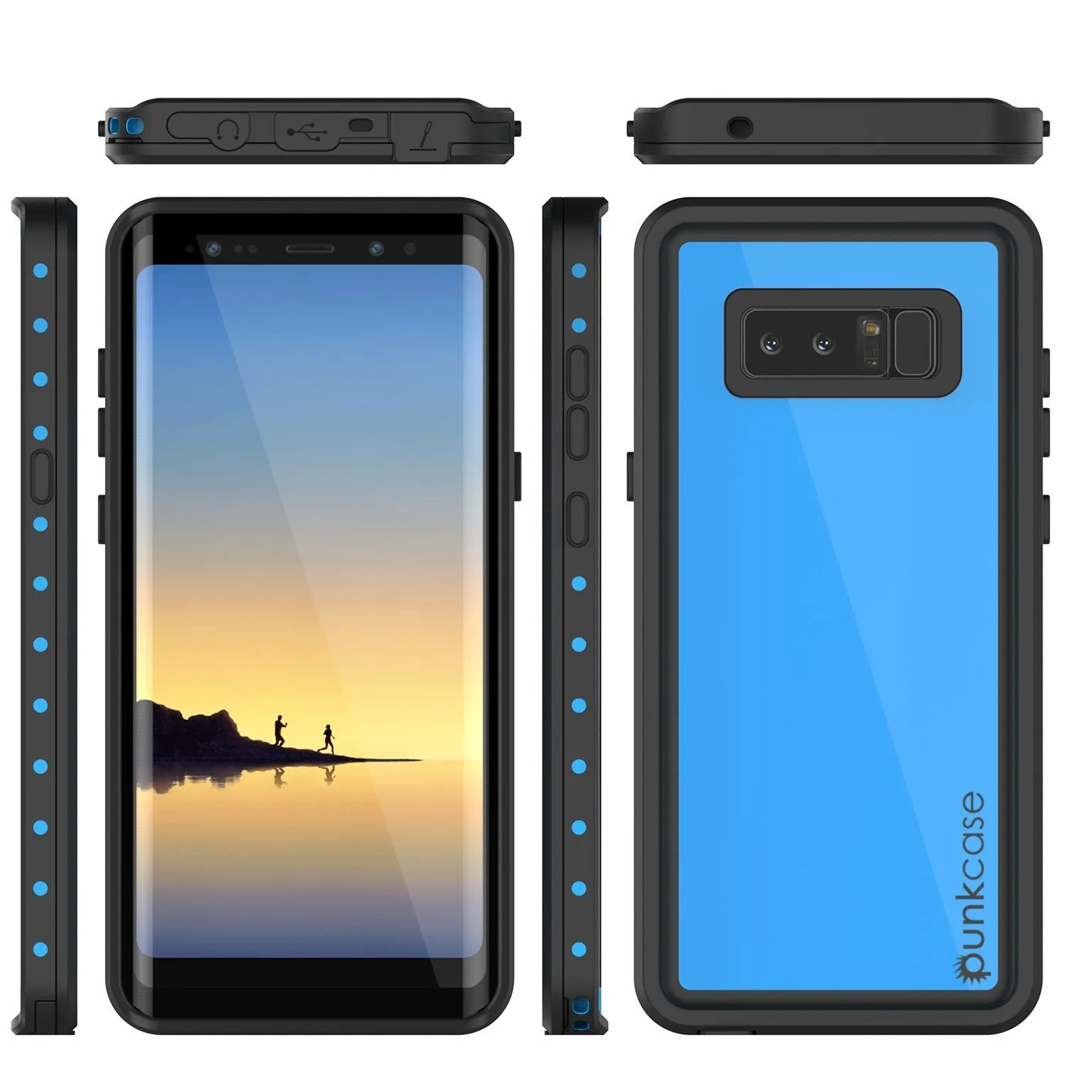 Galaxy Note 8 Waterproof Case PunkCase StudStar Light Blue Thin 6.6ft Underwater IP68 ShockProof