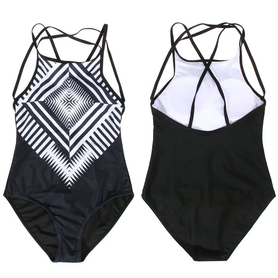 Geometric plus size one-piece swimsuit