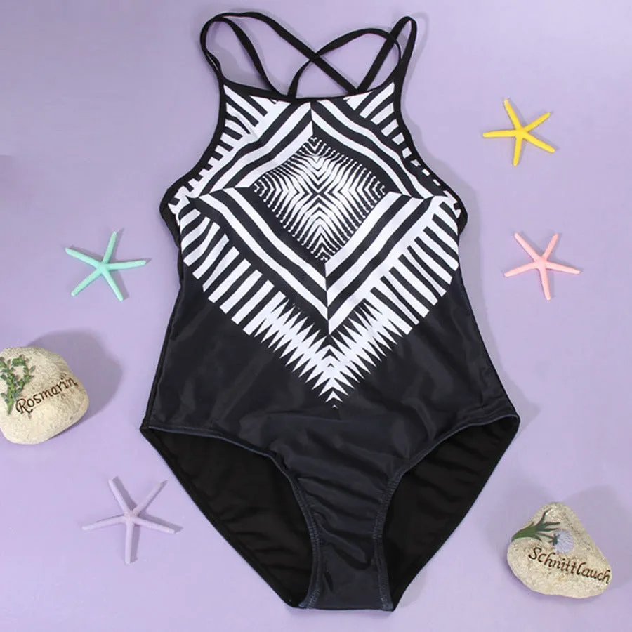 Geometric plus size one-piece swimsuit