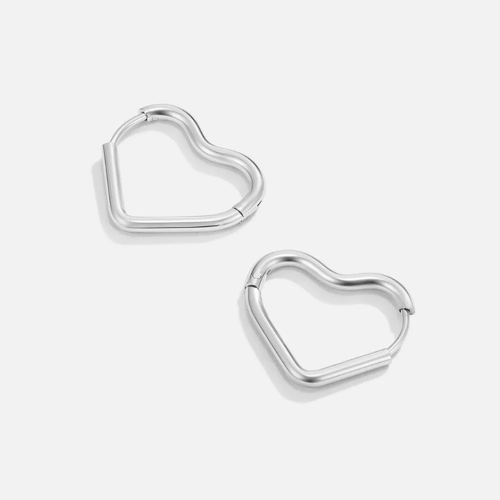 Heart Silver Hoops