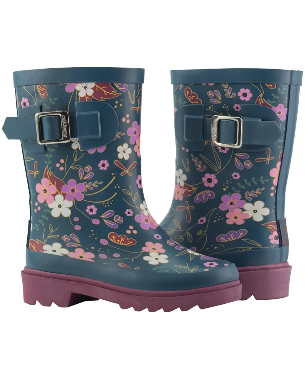 KID’S BUCKLE RUBBER RAIN BOOTS MIDNIGHT FLORAL