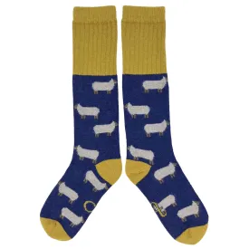 Ladies Navy Sheep Lambswool Knee Socks