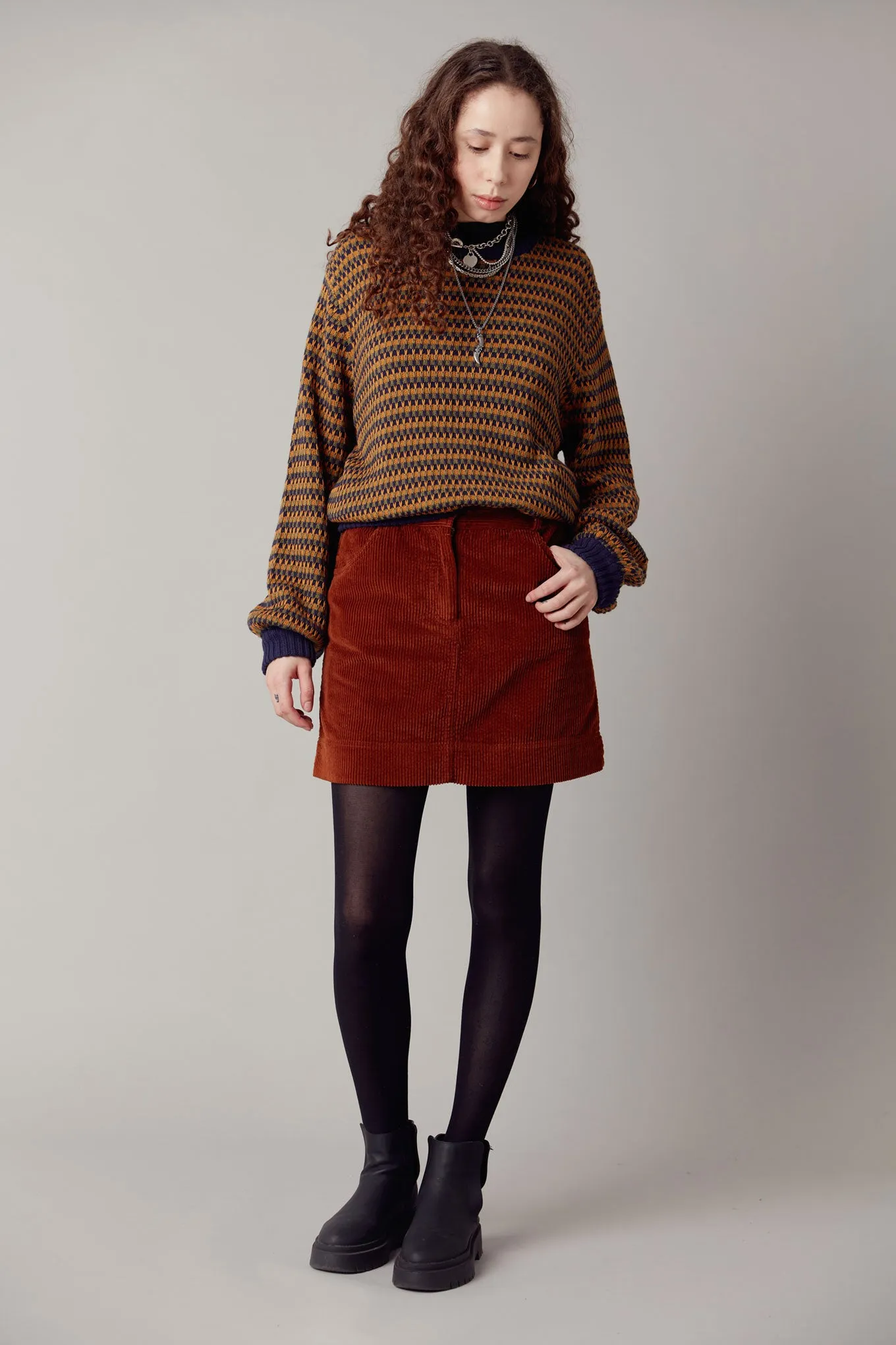 LEONI - Organic Cotton Cord Miniskirt Chestnut