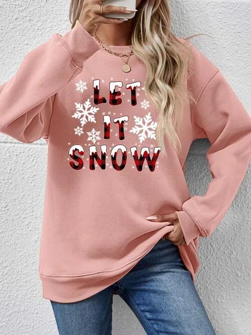 LET IT SNOW Round Neck Long Sleeve Sweatshirt