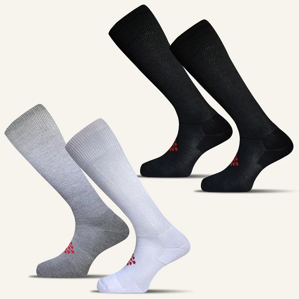 Men's Black White Grey Knee High Compression Socks - 4 Pair Bundle