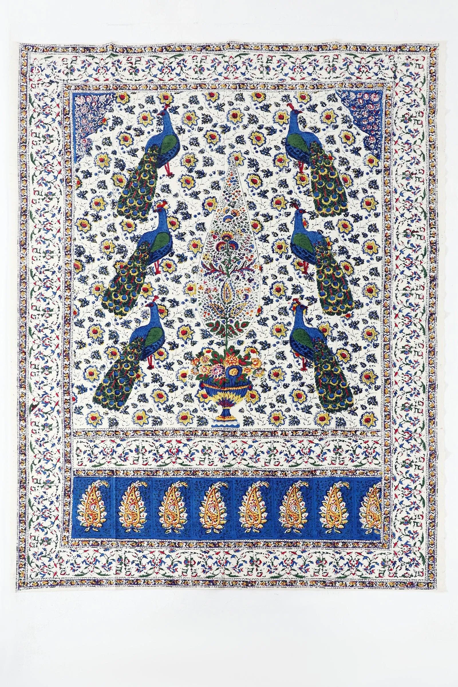 SIX PEACOCK BLOCK PRINTED TAPESTRY