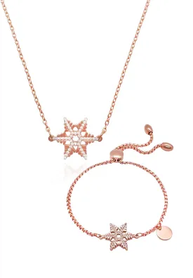 Stellar Snow Crystal Necklace with Bracelet Set in Rose Gold [Limited Edition]