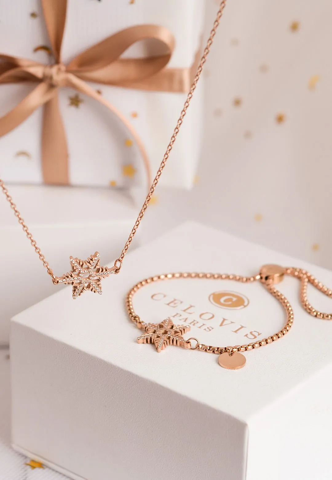 Stellar Snow Crystal Necklace with Bracelet Set in Rose Gold [Limited Edition]