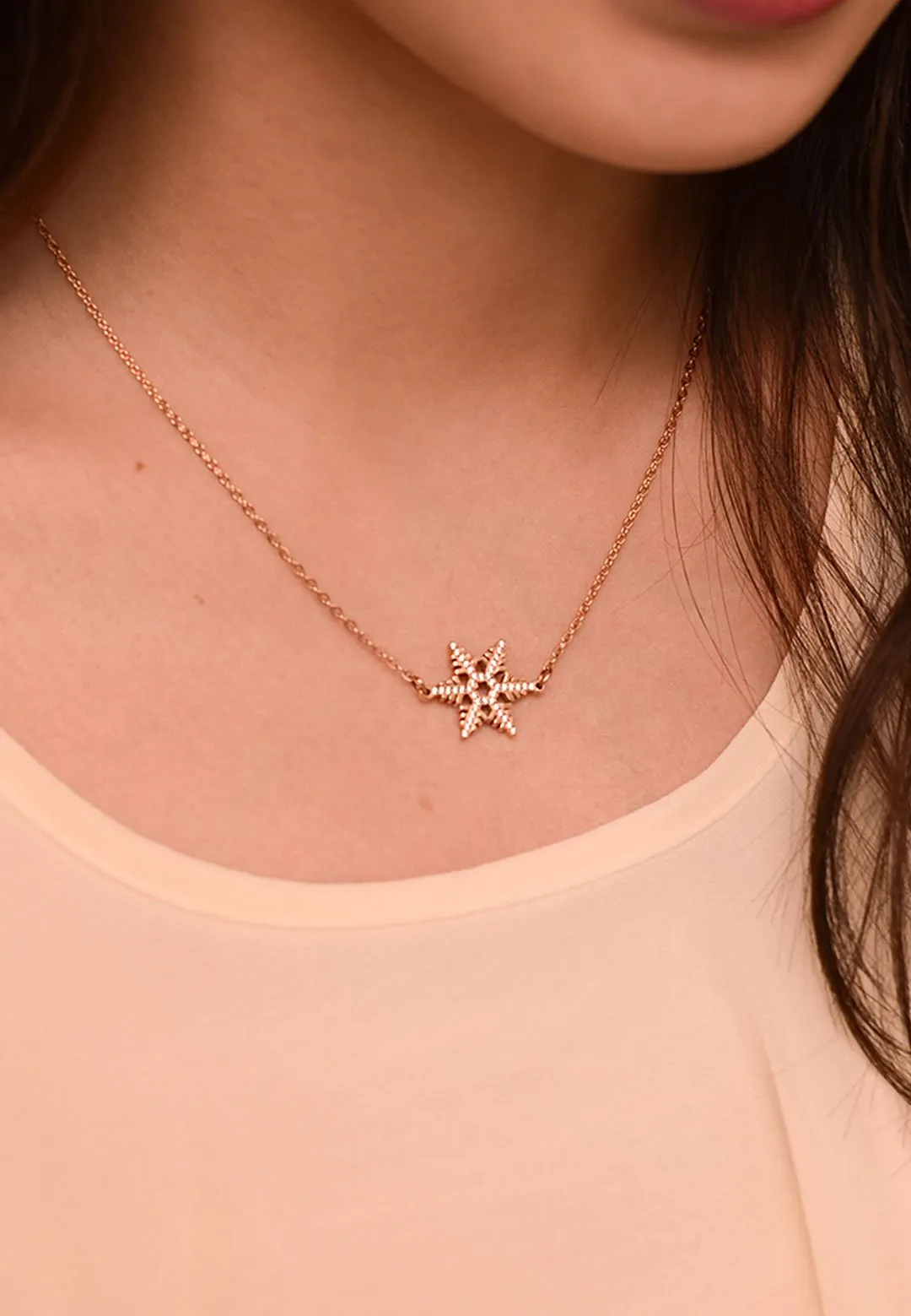 Stellar Snow Crystal Necklace with Bracelet Set in Rose Gold [Limited Edition]