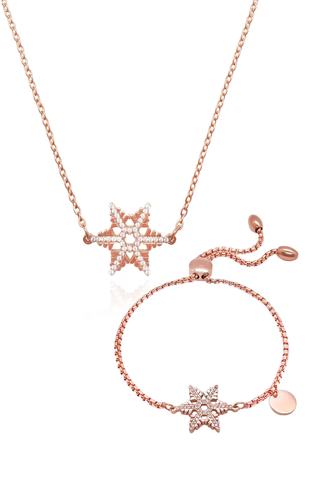 Stellar Snow Crystal Necklace with Bracelet Set in Rose Gold [Limited Edition]