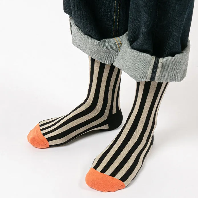 Striped Socks Mid-Calf Vertical Stripes Contrast Color Cotton Socks