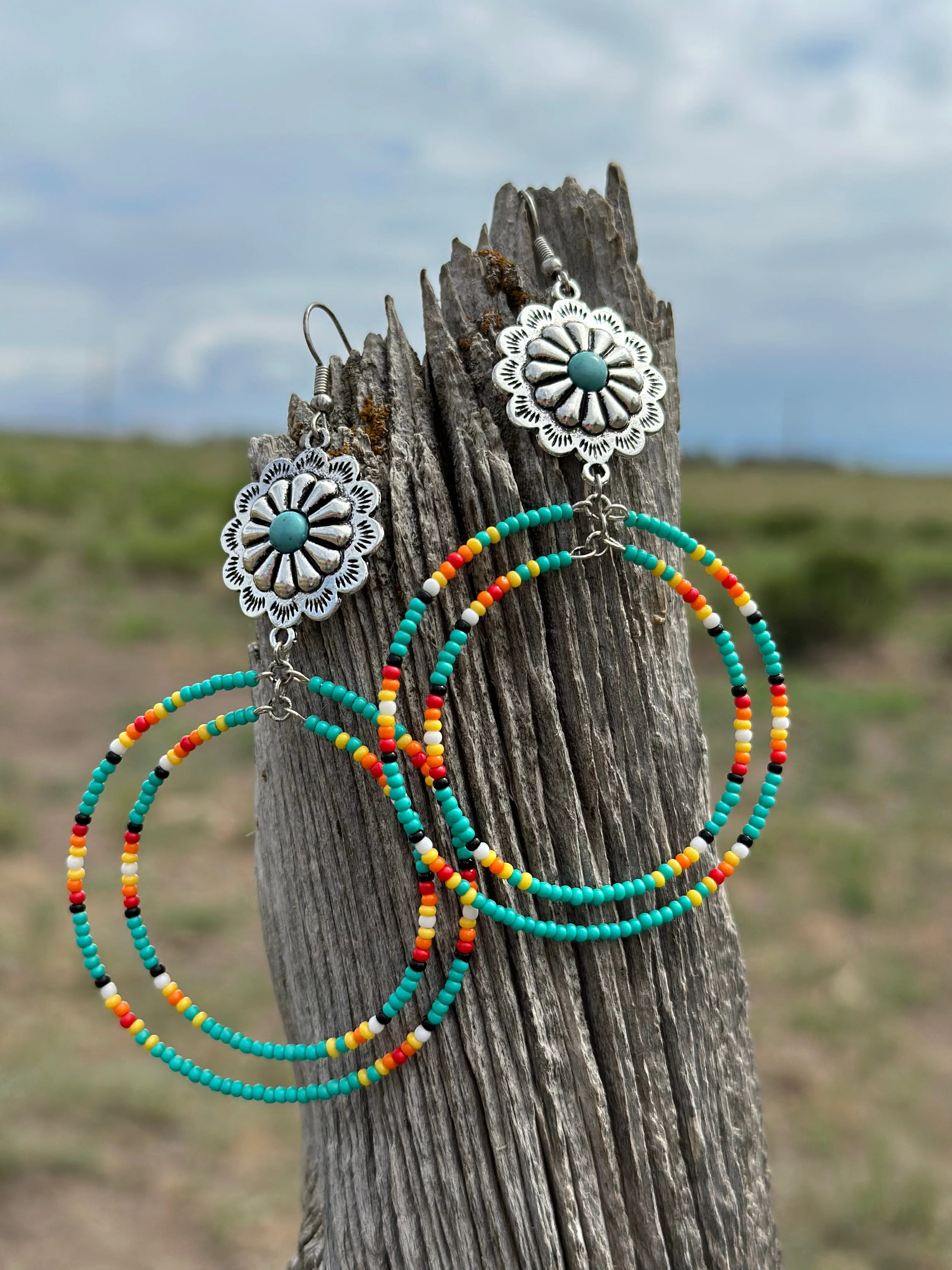 The Alamo Beaded Concho Hoop Earrings