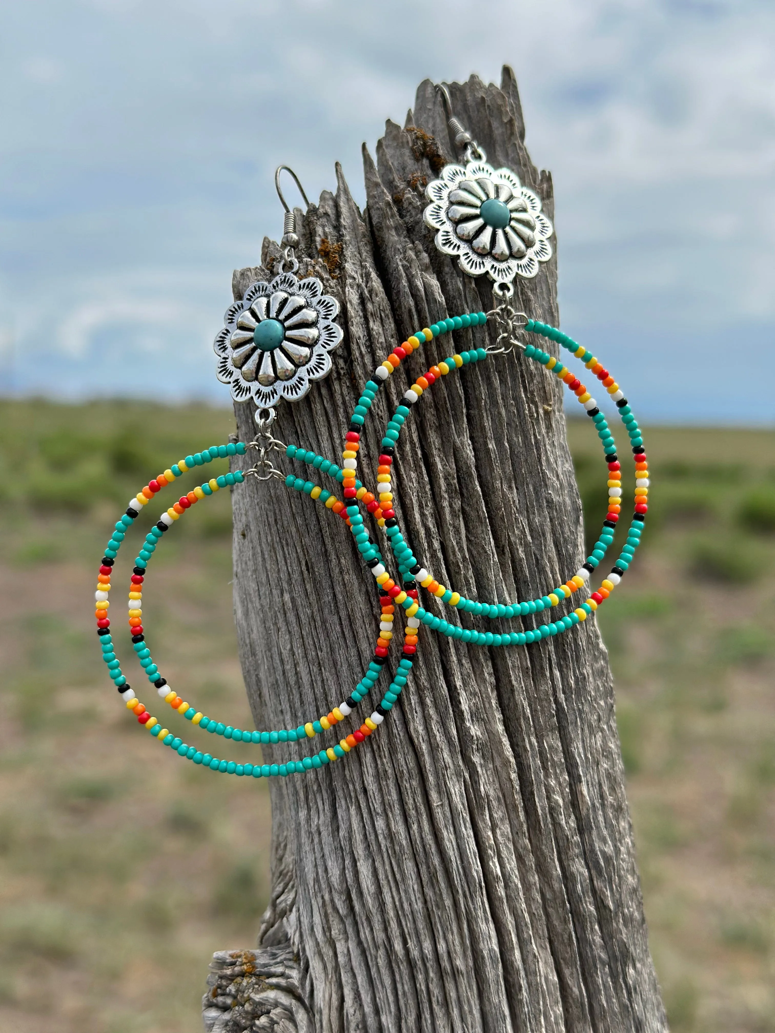 The Alamo Beaded Concho Hoop Earrings